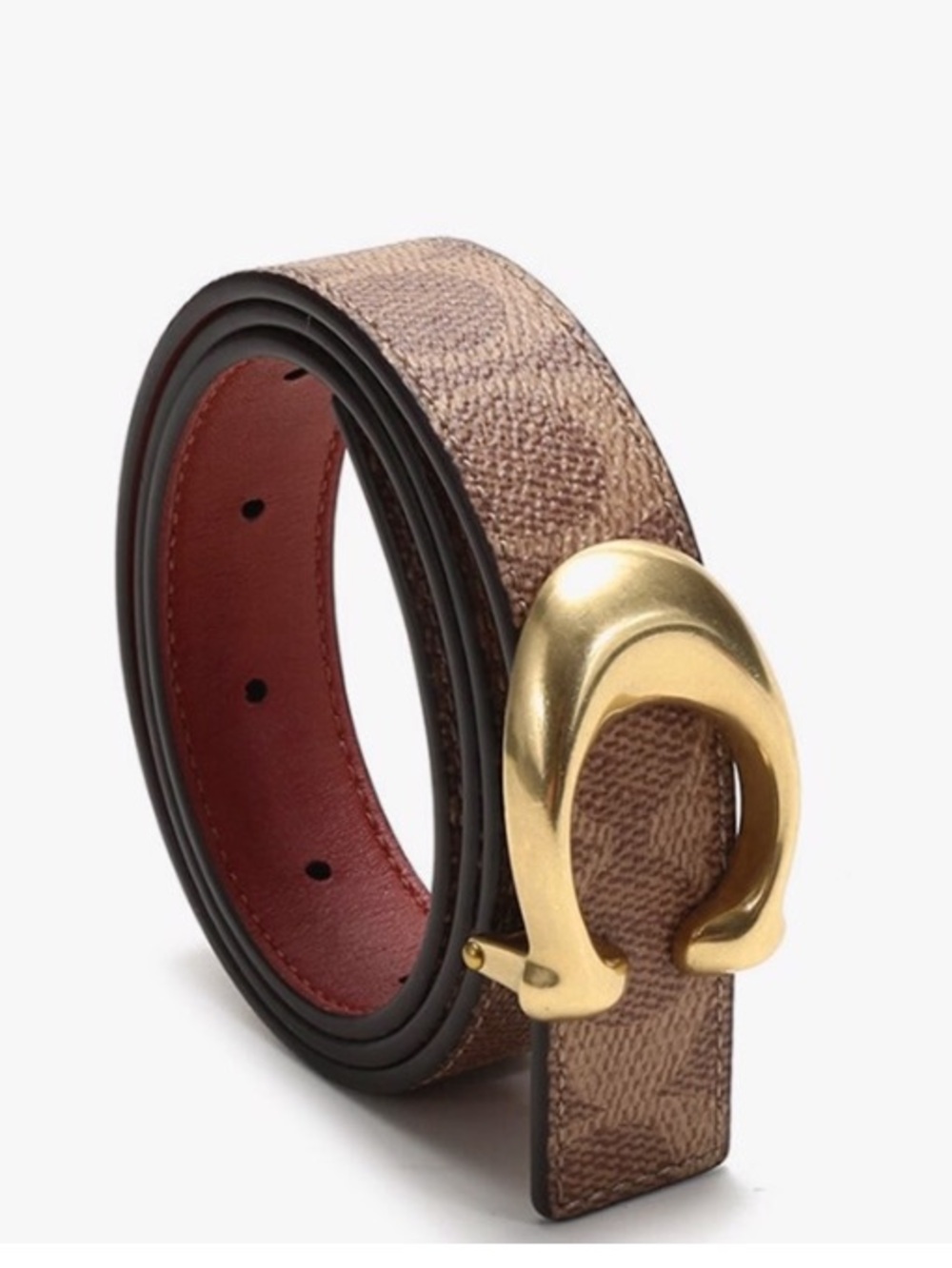 Women's Brown Signature Logo Belt with Gold Buckle